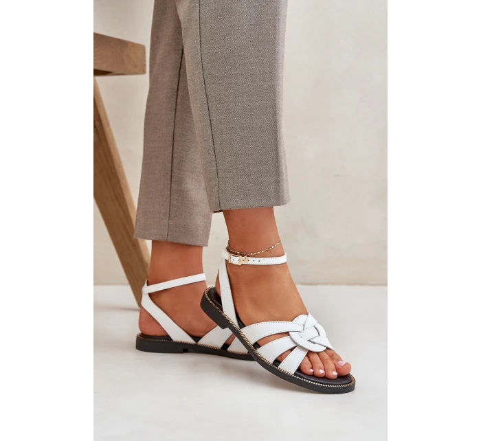 Skórzane Sandały Damskie Na Płaskim Obcasie Zazoo 3688 Białe Skórzane Sandały Damskie Na Płaskim Obcasie Zazoo 3688 Białe