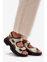 Dámské kožené sandály se suchým zipem model 21696030 zlaté - Artiker