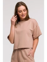 B294 Orezaná mikina s krátkym rukávom - mocca B294 Orezaná mikina s krátkym rukávom - mocca