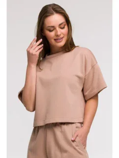 B294 Orezaná mikina s krátkym rukávom - mocca