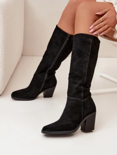 Dámske čižmy na podpätku so zipsom Lissara - čierne, eko semiš