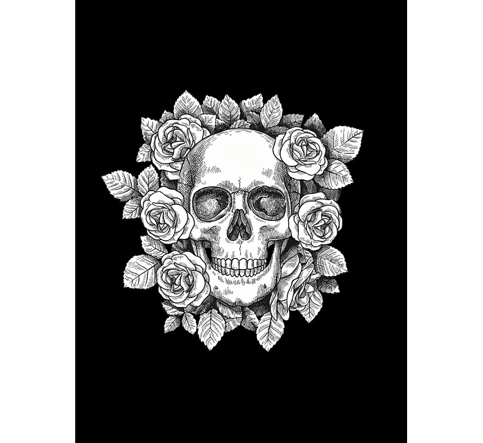 Pánske tričko s potlačou lebky a kvetov NX079R