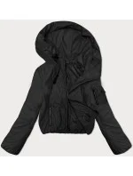 Krátká černá dámská bunda s kapucí model 19447231 - S'WEST