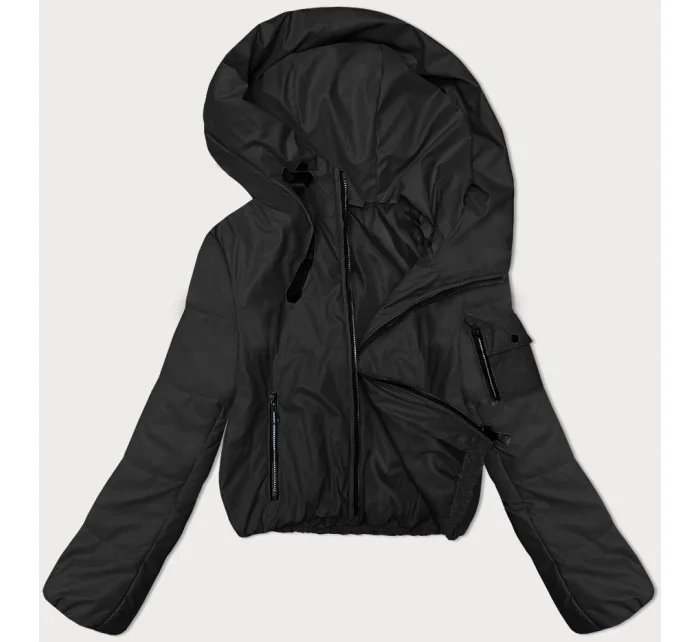 Krátká černá dámská bunda s kapucí model 19447231 - S'WEST
