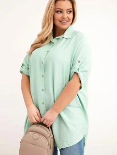 Dámska košeľa nadrozmernej veľkosti z viskózy s dlhším zadným dielom v tmavom mätovom odtieni