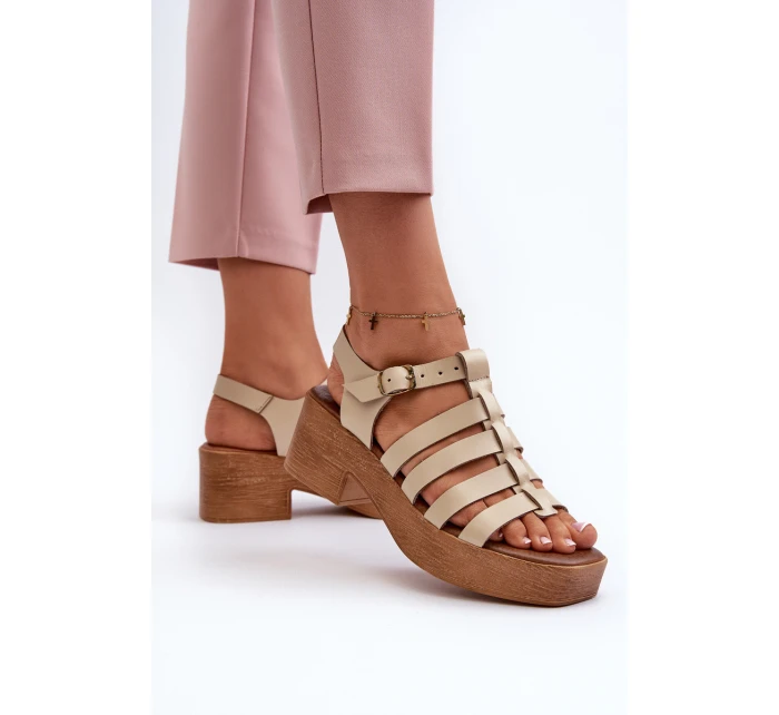 Dámské kožené sandály model 21657348 béžové - Zazoo Dámské kožené sandály model 21657348 béžové - Zazoo