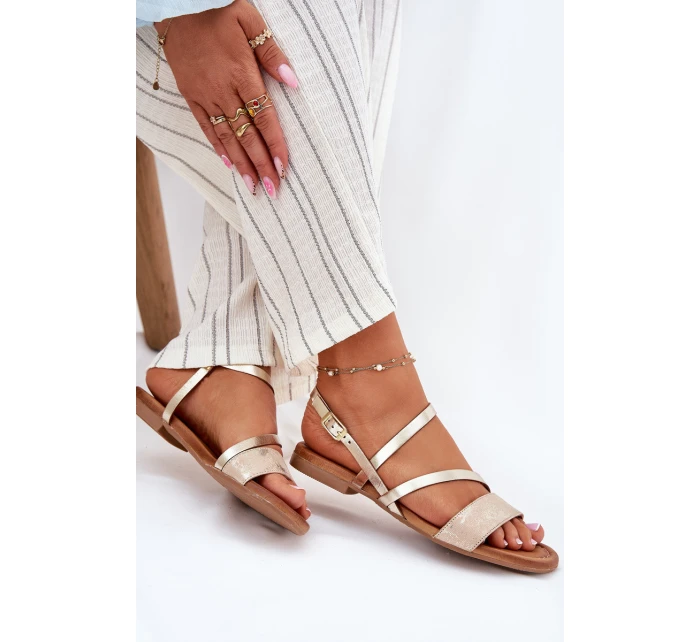 Skórzane Sandały Damskie Na Płaskim Obcasie Maciejka 06966-25 Złote Skórzane Sandały Damskie Na Płaskim Obcasie Maciejka 06966-25 Złote