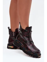 Lakované dámské obuv z přírodní kůže s bordó model 21712396 - Artiker Lakované dámské obuv z přírodní kůže s bordó model 21712396 - Artiker