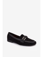 Mokasyny Loafersy Damskie Z Ozdobnym Elementem Czarne Evelora
