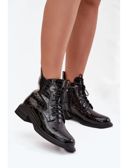 Kožené lakované boty s vzorem vyhřívané černé model 21744848 - Boto
