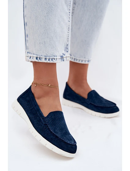 Dámské mokasíny z přírodního semiše Vinceza 95360 tmavě modré