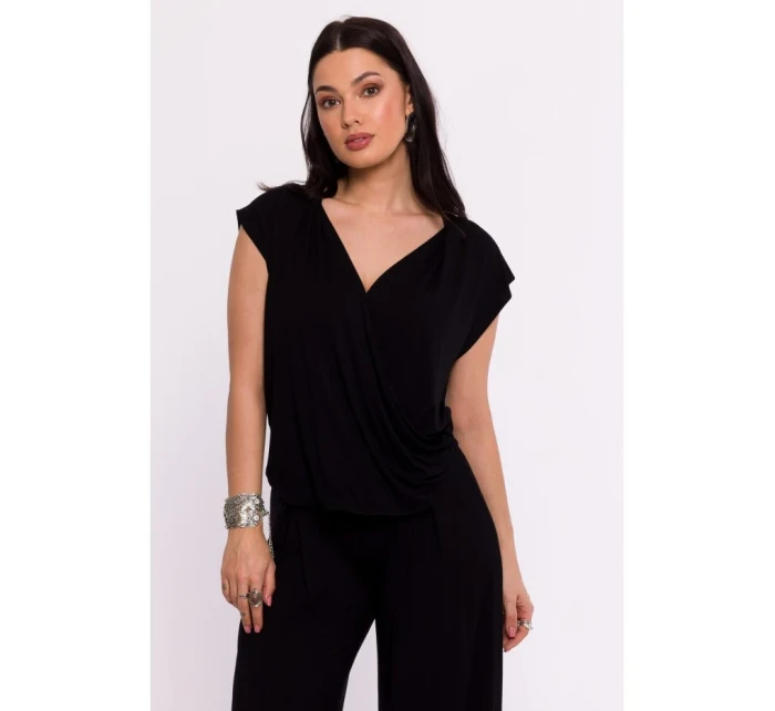model 19670599 Viskózový zavinovací top s výstřihem do V černý - BeWear
