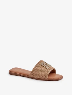 Dámske ploché papuče s opletením a ozdobou, béžová Omenna