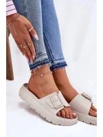 Dámske penové papuče s platformou a prackou - béžové