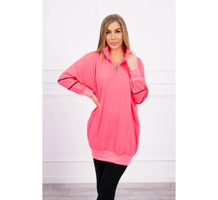 Mikina se zipem a kapsami růžová neonová