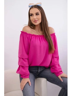 Španielska blúzka s ozdobnými rukávmi fuchsiová