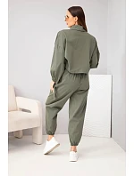 Dámský bavlněný komplet s model 22294792 mikinou a kalhotami khaki zielony - K-Fashion