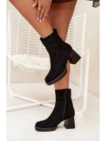 Dámské Botky Na Podpatku Z Eko Semiše Se Zipem Černé model 21705632 - Boto Dámské Botky Na Podpatku Z Eko Semiše Se Zipem Černé model 21705632 - Boto