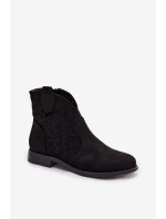 Dámské otevřené kotníkové boty na nízkém podpatku model 21961114 Černé - S.Barski Dámské otevřené kotníkové boty na nízkém podpatku model 21961114 Černé - S.Barski