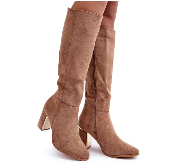 Dámske semišové čižmy na vysokom podpätku Kilrenita beige - Seastar