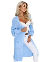 Dlouhý dámský pletený kardigan s kapsami a rukávy – modrý model 22323053 - numoco basic