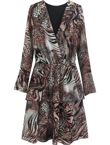 Hnedé dámske šaty s preloženým obálkovým výstrihom (454 / 5ART) Hnedé dámske šaty s preloženým obálkovým výstrihom (454 / 5ART)