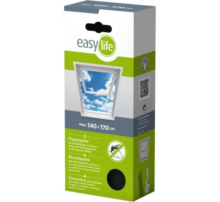 MOSKYTIÉRA NA STREŠNÉ OKNO 140X170 ČIERNY POLYESTER + PÁSIK NA SUCHÝ ZIPS