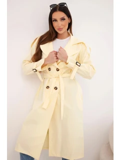 Dámsky kabát do pása s golierom žltý