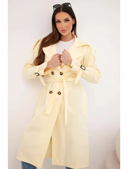 Dámsky kabát do pása s golierom žltý