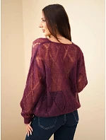 Dámský svetr z 80 % z mohairu model 22358339 s výstřihem do V švestková - K-Fashion Dámský svetr z 80 % z mohairu model 22358339 s výstřihem do V švestková - K-Fashion