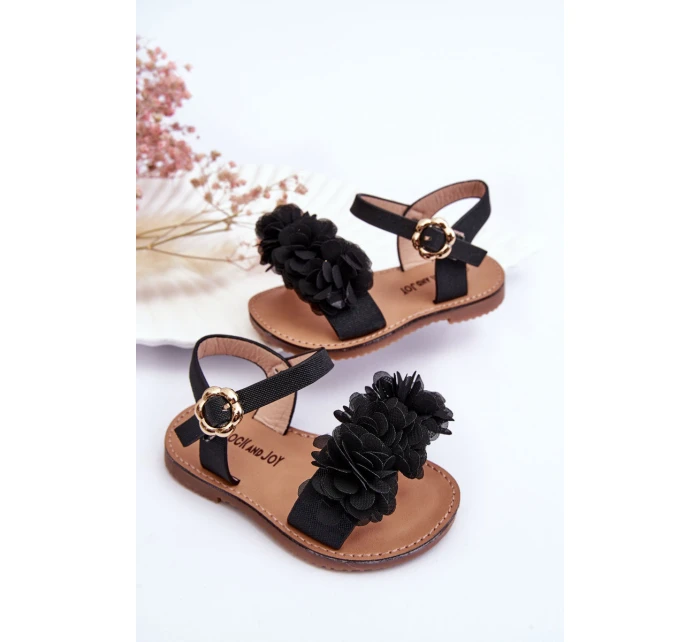 Modne Dziecięce Sandały Z Kwiatami Czarne Poly Modne Dziecięce Sandały Z Kwiatami Czarne Poly