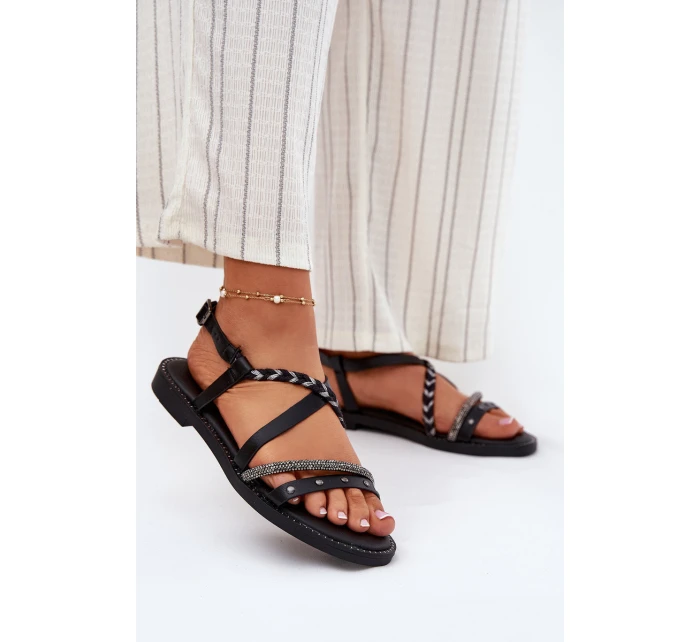 Ploché Sandály S Ozdobnými Pásky model 21697171 Černé - VINCEZA