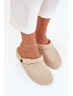 Piankowe Klapki Chodaki Damskie Beżowe Faylina Piankowe Klapki Chodaki Damskie Beżowe Faylina