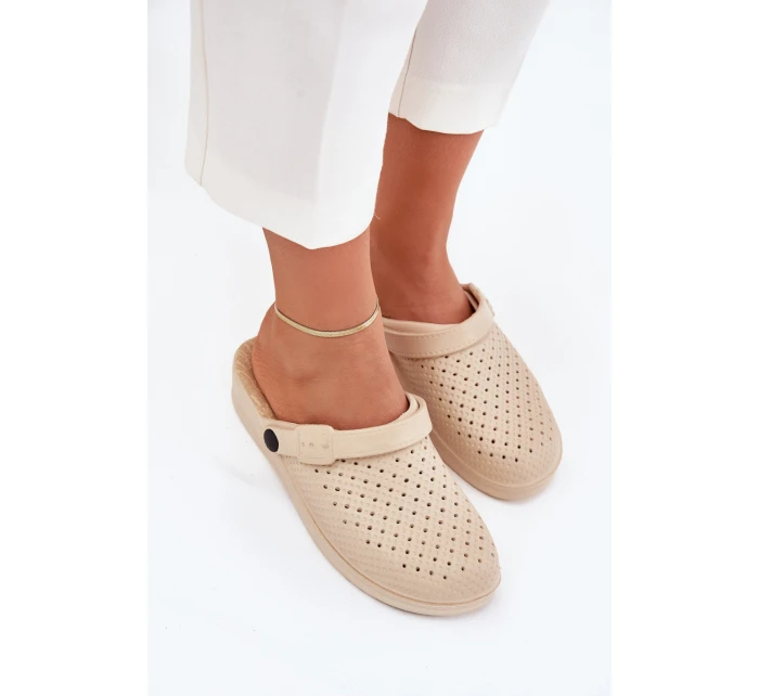 Piankowe Klapki Chodaki Damskie Beżowe Faylina Piankowe Klapki Chodaki Damskie Beżowe Faylina