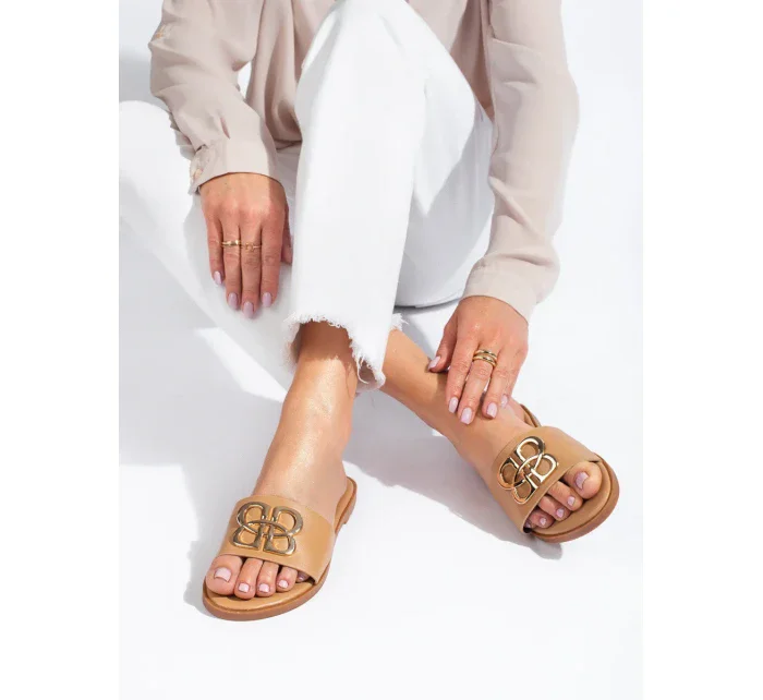 Originálne hnedé dámske nazouváky bez podpätku