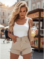 Dámske bavlnené šortky s viazaním STYLE SHORTS béžové FashionStreet SY0391