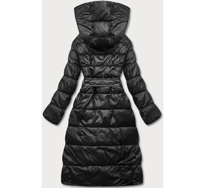 Čierna obojstranná dlhá bunda s kapucňou (p22-6635-1)