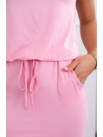 Viskózové šaty s krátkými rukávy v pase, pudrově růžové