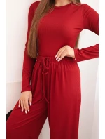 Dámský viskózový komplet s halenkou a širokými kalhotami bordový