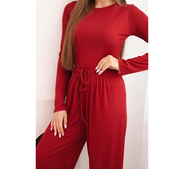 Dámský viskózový komplet s halenkou a širokými kalhotami bordový