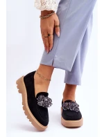 Módní semišové mokasíny s krystaly Černé model 21615397 - VINCEZA