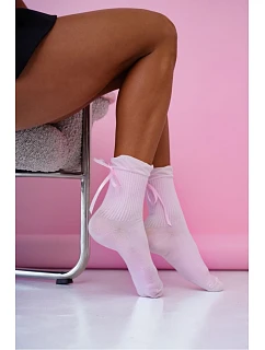 Dámské pruhované ponožky s mašlí Růžové