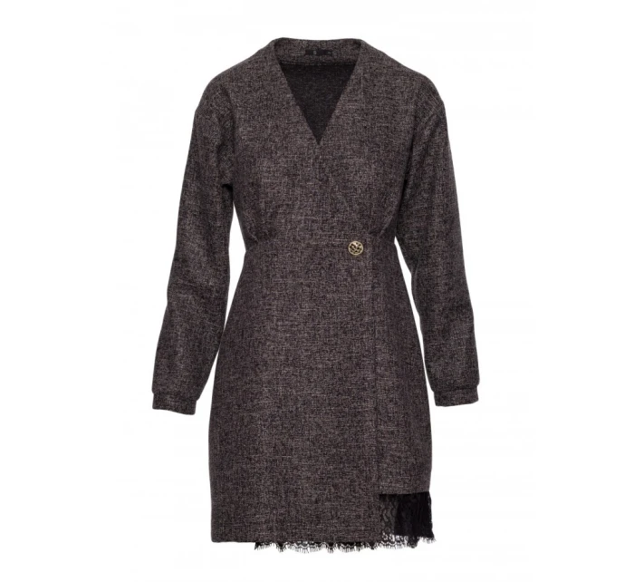 M871 Zavinovacie šaty z tvídu - čierne