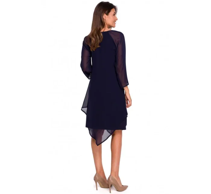 S159 Šifónové šaty s asymetrickým lemom - tmavo modré S159 Šifónové šaty s asymetrickým lemom - tmavo modré