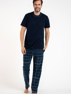 Pánske pyžamo Ruben, krátky rukáv, dlhé nohavice - tmavomodré/potlač