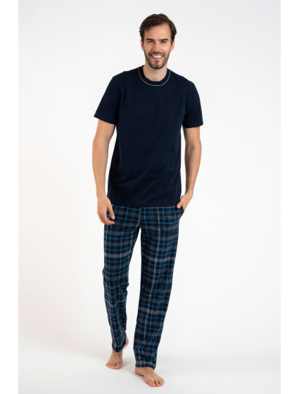 Pánske pyžamo Ruben, krátky rukáv, dlhé nohavice - tmavomodré/potlač