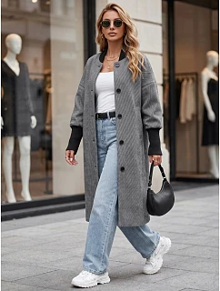 Dlhý dámsky kabát s gombíkmi, čierny, FashionStreet NY0778