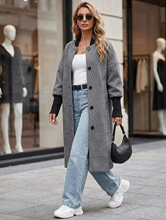 Dlhý dámsky kabát s gombíkmi, čierny, FashionStreet NY0778