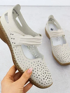 Dámská kožená prolamovaná obuv na suchý zip béžové barvy model 22051559 - Rieker