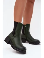 Botki Damskie Na Klocku Eko Skórzane Ciemnozielone Kyra Botki Damskie Na Klocku Eko Skórzane Ciemnozielone Kyra